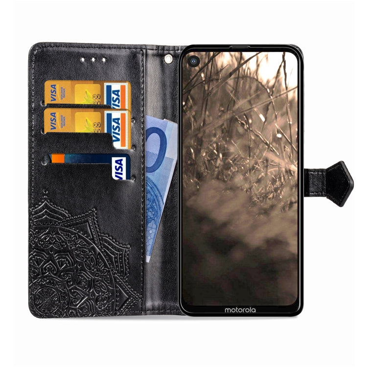 For Motorola P40 Embossed Mandala Pattern PC + TPU Horizontal Flip Leather Case with Holder & Card Slots