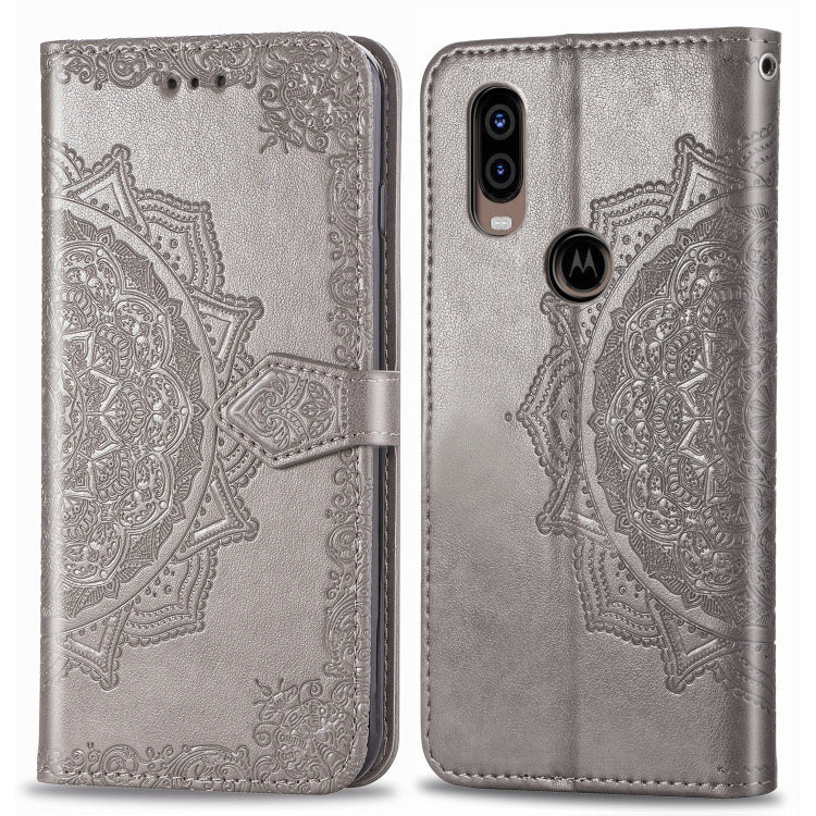 For Motorola P40 Embossed Mandala Pattern PC + TPU Horizontal Flip Leather Case with Holder & Card Slots