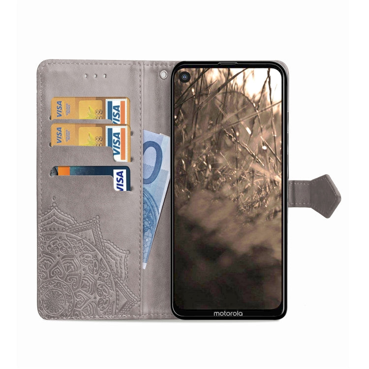 For Motorola P40 Embossed Mandala Pattern PC + TPU Horizontal Flip Leather Case with Holder & Card Slots