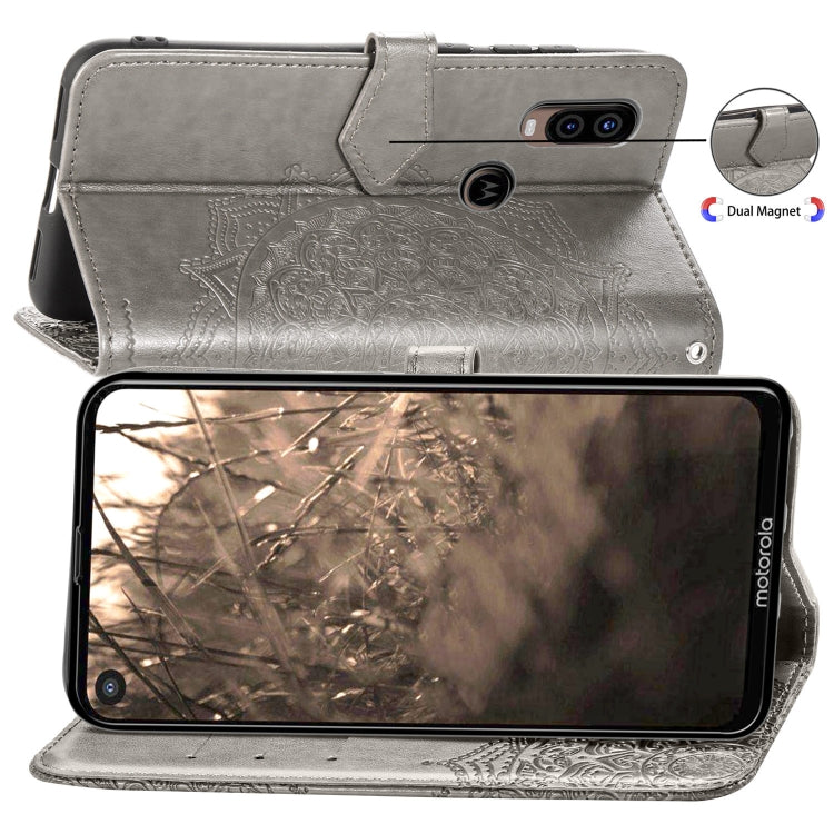 For Motorola P40 Embossed Mandala Pattern PC + TPU Horizontal Flip Leather Case with Holder & Card Slots