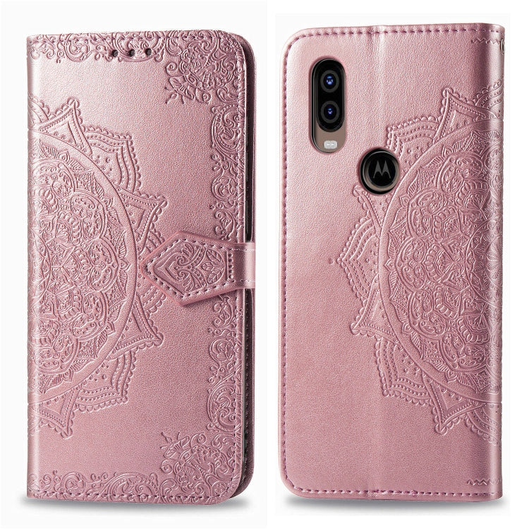 For Motorola P40 Embossed Mandala Pattern PC + TPU Horizontal Flip Leather Case with Holder & Card Slots