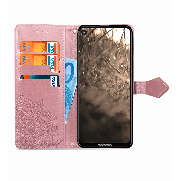 For Motorola P40 Embossed Mandala Pattern PC + TPU Horizontal Flip Leather Case with Holder & Card Slots