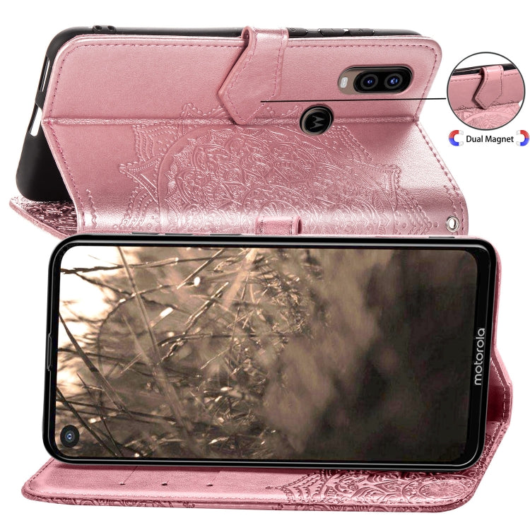 For Motorola P40 Embossed Mandala Pattern PC + TPU Horizontal Flip Leather Case with Holder & Card Slots