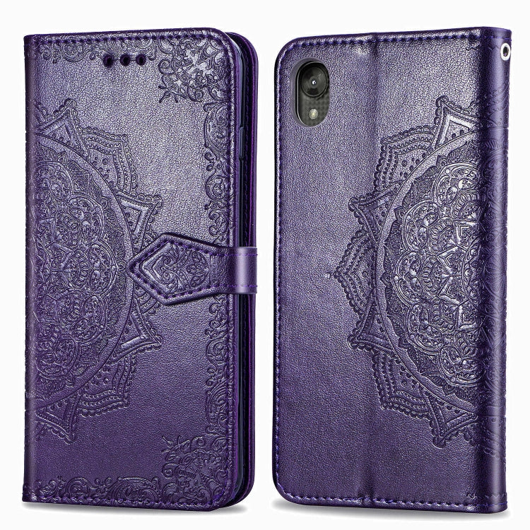 For Motorola Moto E6 Embossed Mandala Pattern PC + TPU Horizontal Flip Leather Case with Holder & Card Slots
