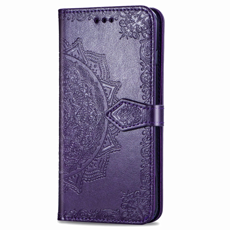 For Motorola Moto E6 Embossed Mandala Pattern PC + TPU Horizontal Flip Leather Case with Holder & Card Slots