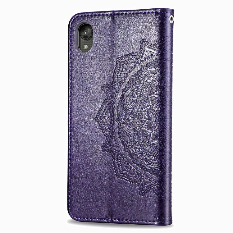 For Motorola Moto E6 Embossed Mandala Pattern PC + TPU Horizontal Flip Leather Case with Holder & Card Slots