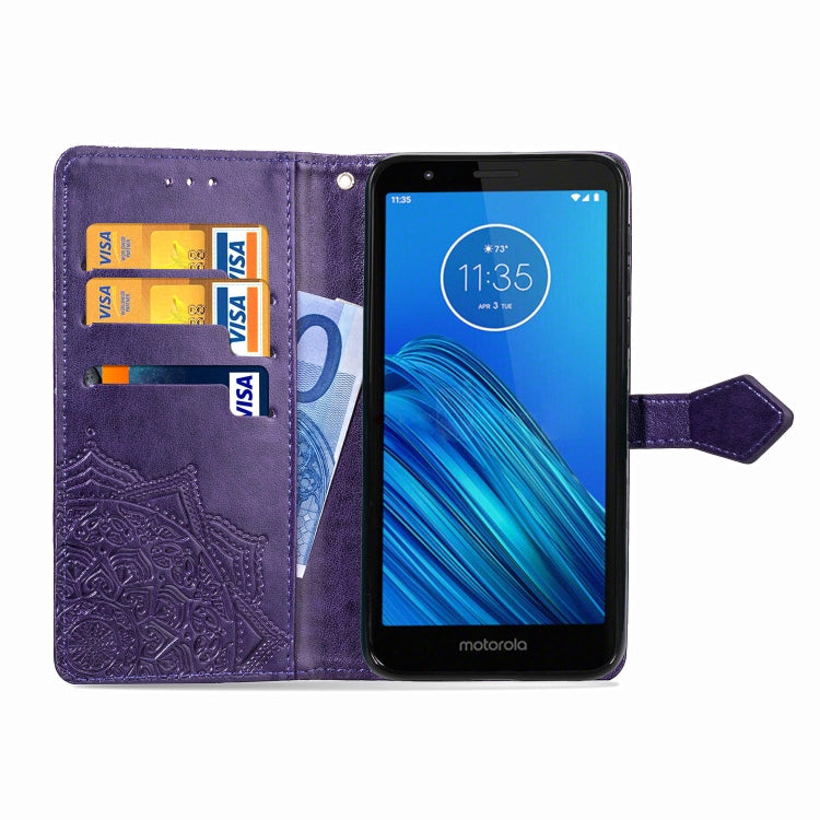 For Motorola Moto E6 Embossed Mandala Pattern PC + TPU Horizontal Flip Leather Case with Holder & Card Slots