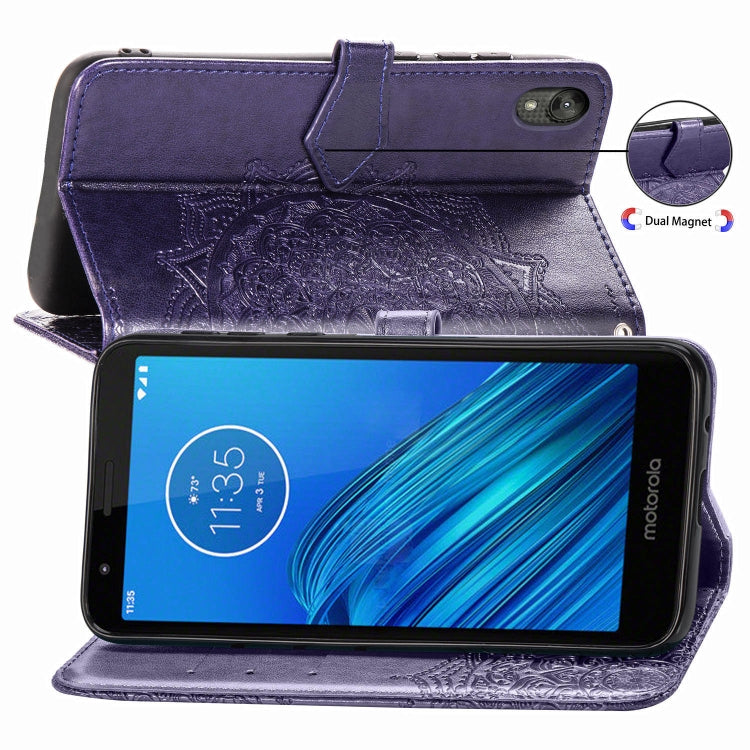 For Motorola Moto E6 Embossed Mandala Pattern PC + TPU Horizontal Flip Leather Case with Holder & Card Slots