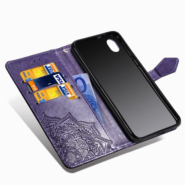 For Motorola Moto E6 Embossed Mandala Pattern PC + TPU Horizontal Flip Leather Case with Holder & Card Slots