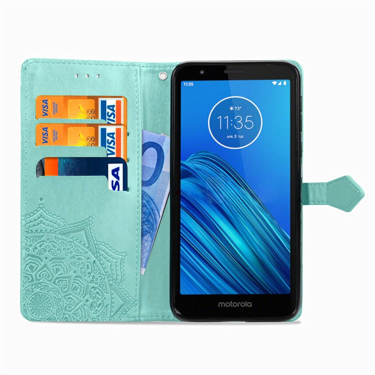For Motorola Moto E6 Embossed Mandala Pattern PC + TPU Horizontal Flip Leather Case with Holder & Card Slots
