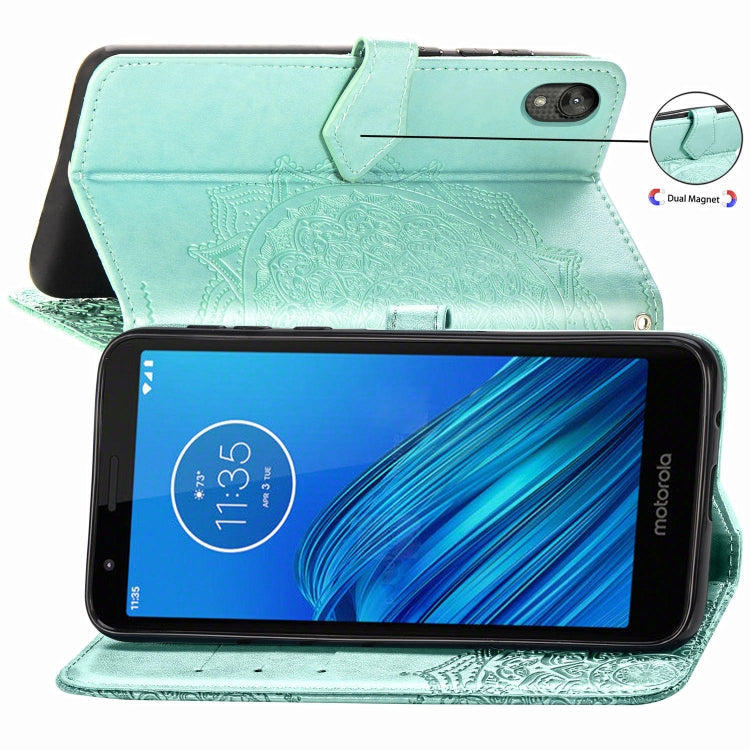 For Motorola Moto E6 Embossed Mandala Pattern PC + TPU Horizontal Flip Leather Case with Holder & Card Slots