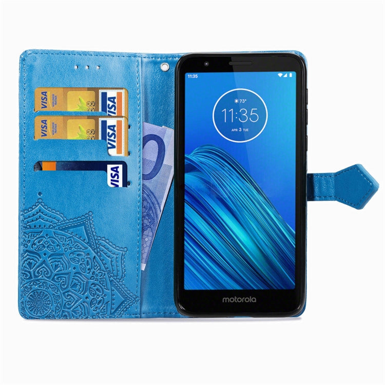 For Motorola Moto E6 Embossed Mandala Pattern PC + TPU Horizontal Flip Leather Case with Holder & Card Slots