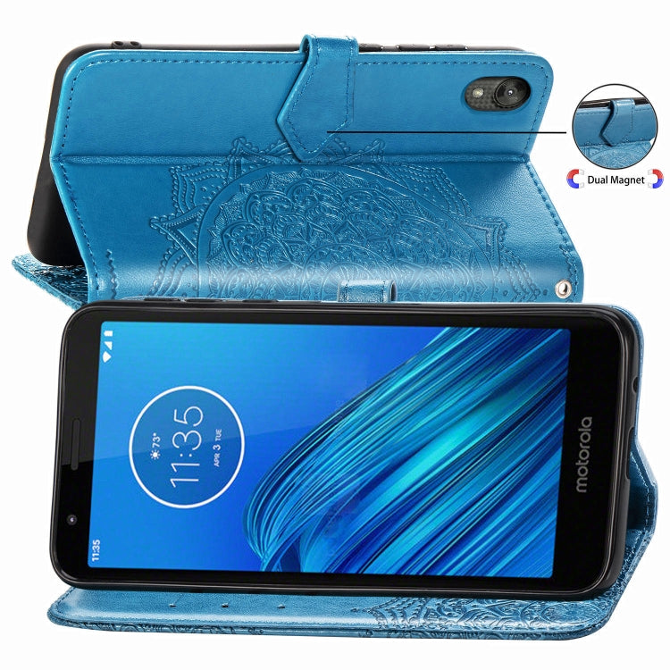 For Motorola Moto E6 Embossed Mandala Pattern PC + TPU Horizontal Flip Leather Case with Holder & Card Slots