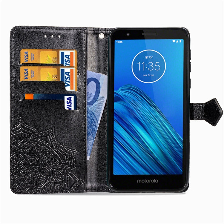 For Motorola Moto E6 Embossed Mandala Pattern PC + TPU Horizontal Flip Leather Case with Holder & Card Slots