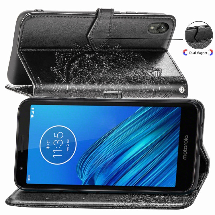 For Motorola Moto E6 Embossed Mandala Pattern PC + TPU Horizontal Flip Leather Case with Holder & Card Slots