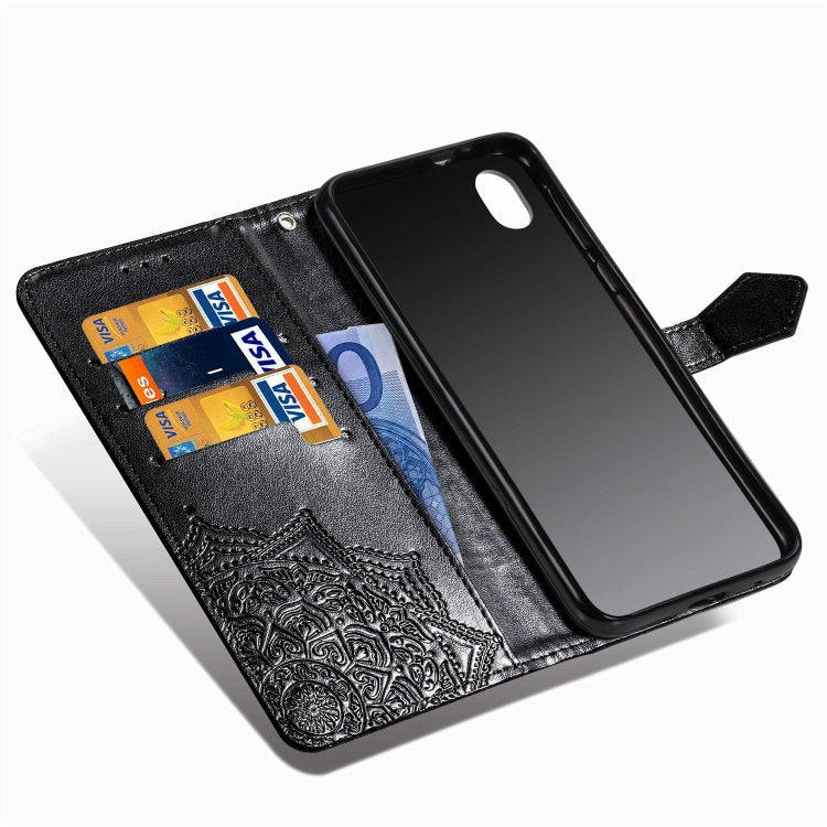 For Motorola Moto E6 Embossed Mandala Pattern PC + TPU Horizontal Flip Leather Case with Holder & Card Slots