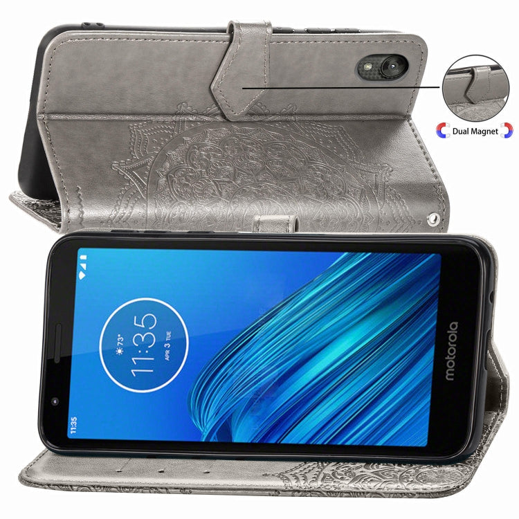 For Motorola Moto E6 Embossed Mandala Pattern PC + TPU Horizontal Flip Leather Case with Holder & Card Slots