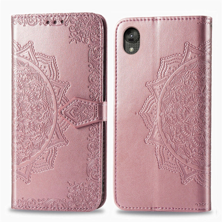 For Motorola Moto E6 Embossed Mandala Pattern PC + TPU Horizontal Flip Leather Case with Holder & Card Slots
