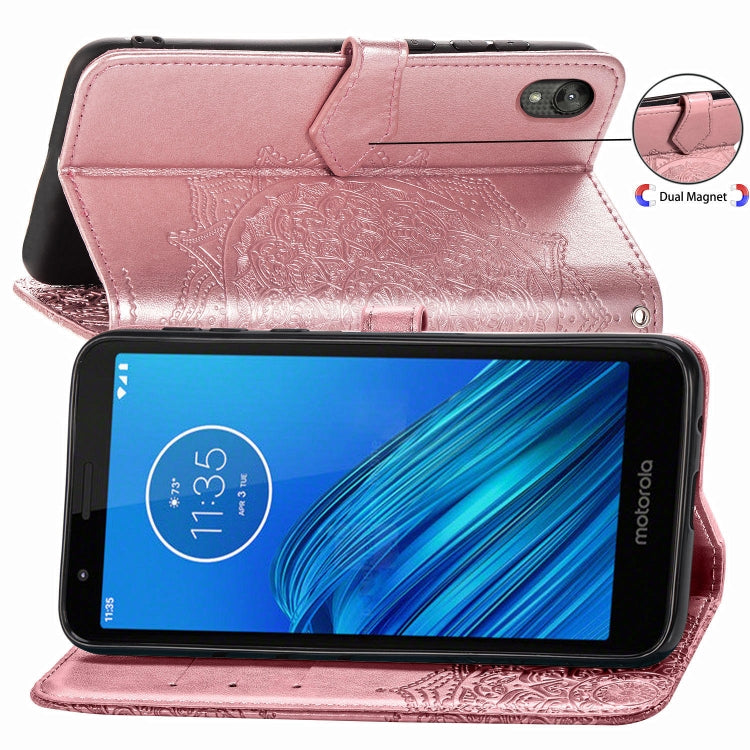 For Motorola Moto E6 Embossed Mandala Pattern PC + TPU Horizontal Flip Leather Case with Holder & Card Slots
