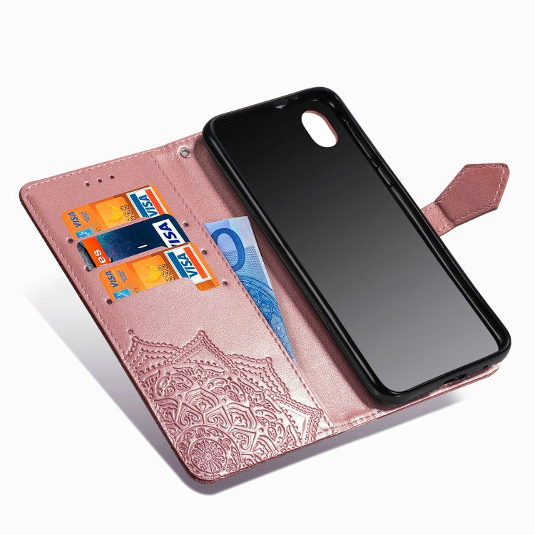 For Motorola Moto E6 Embossed Mandala Pattern PC + TPU Horizontal Flip Leather Case with Holder & Card Slots