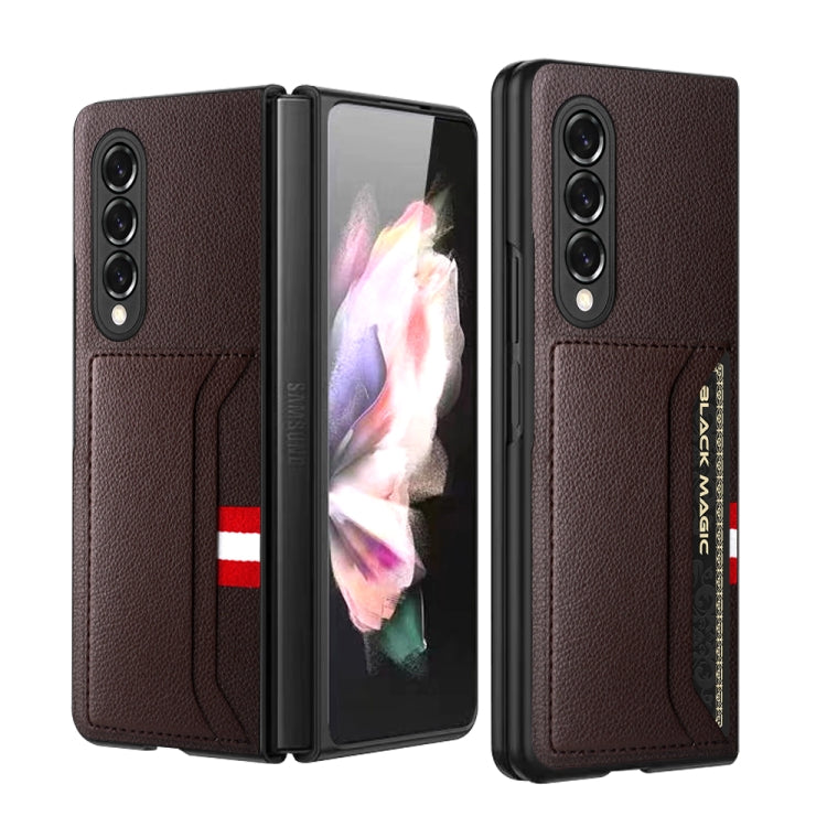 For Samsung Galaxy Z Fold3 5G Litchi Texture Soft Micorofiber Folding Phone Case with Dual Card Slots