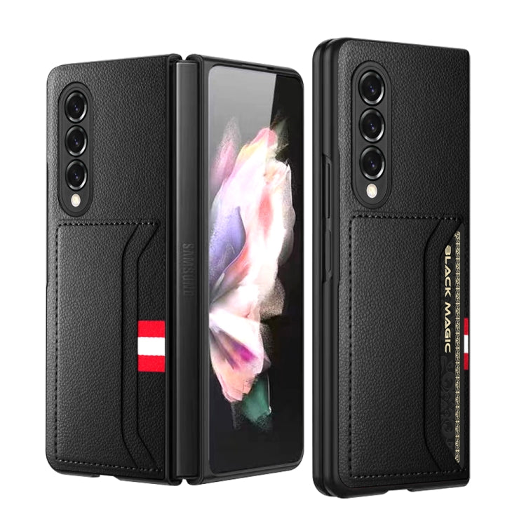 For Samsung Galaxy Z Fold3 5G Litchi Texture Soft Micorofiber Folding Phone Case with Dual Card Slots