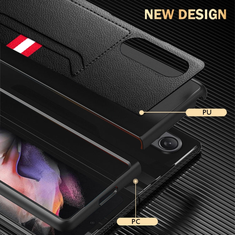 For Samsung Galaxy Z Fold3 5G Litchi Texture Soft Micorofiber Folding Phone Case with Dual Card Slots