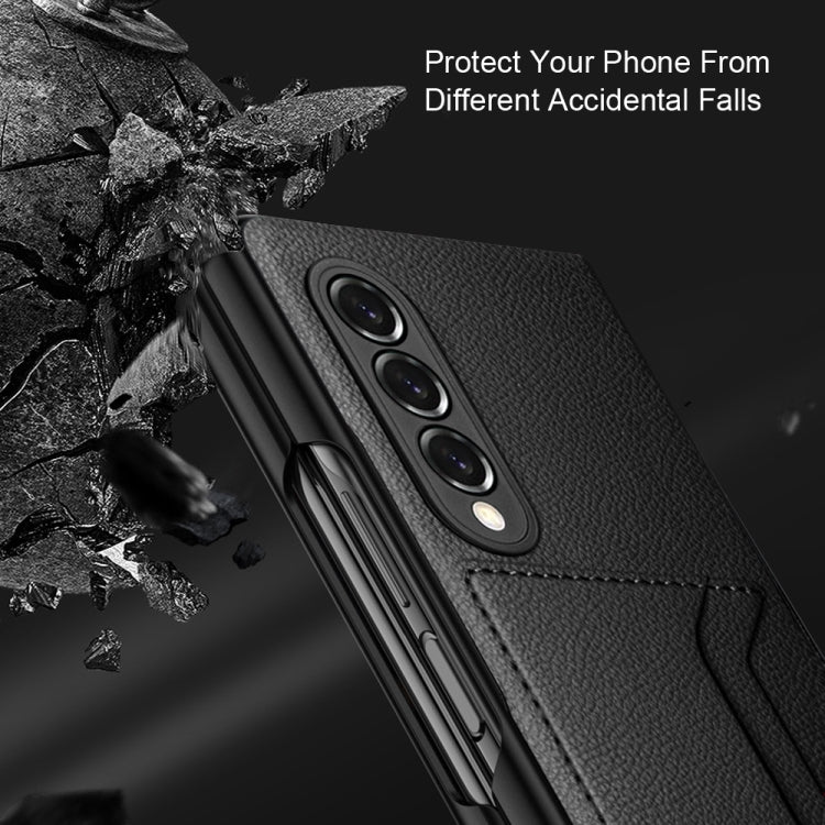For Samsung Galaxy Z Fold3 5G Litchi Texture Soft Micorofiber Folding Phone Case with Dual Card Slots