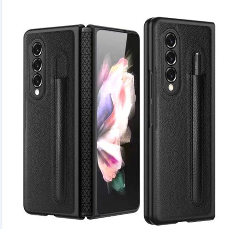 For Samsung Galaxy Z Fold3 5G Litchi Texture Hinge Protection Folding Phone Case with Pen Cover