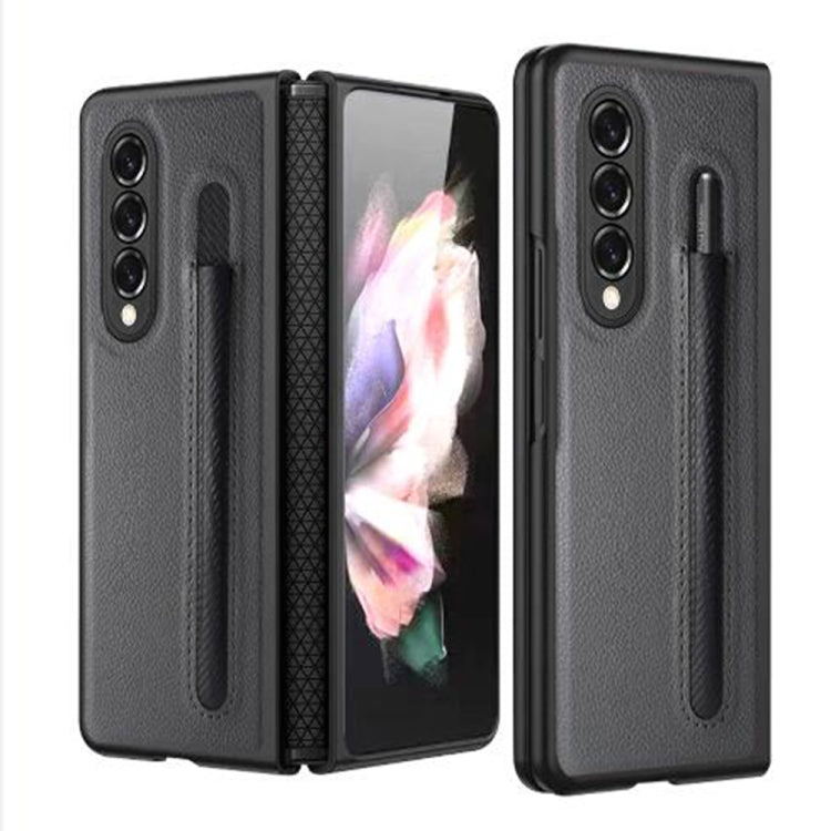For Samsung Galaxy Z Fold3 5G Litchi Texture Hinge Protection Folding Phone Case with Pen Cover