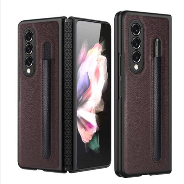 For Samsung Galaxy Z Fold3 5G Litchi Texture Hinge Protection Folding Phone Case with Pen Cover