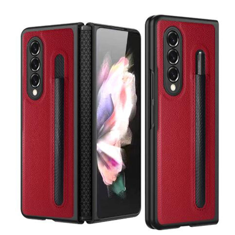 For Samsung Galaxy Z Fold3 5G Litchi Texture Hinge Protection Folding Phone Case with Pen Cover