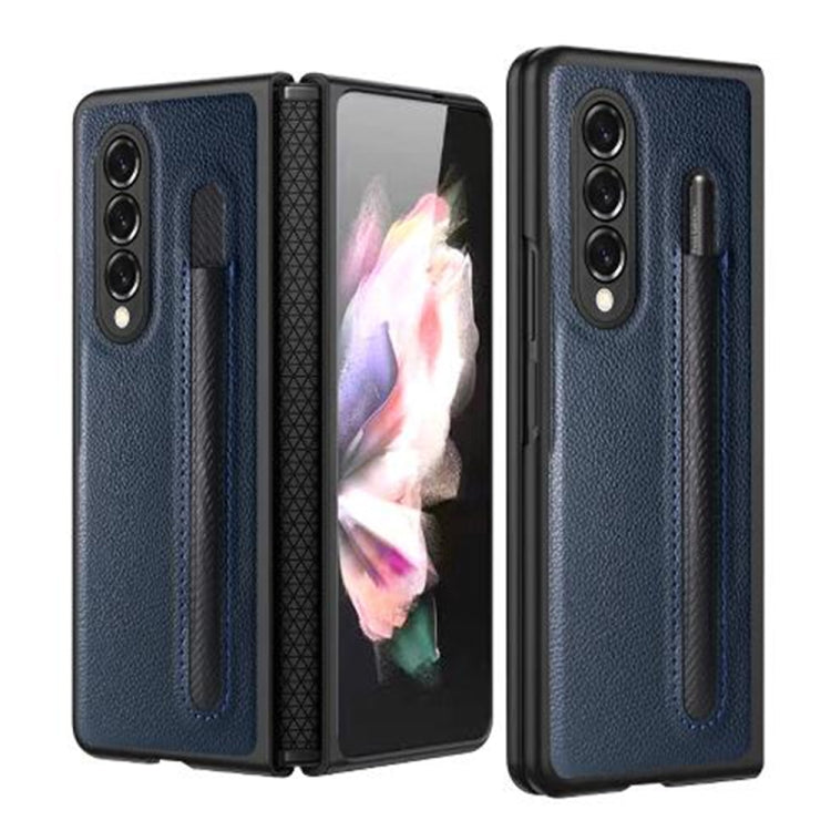 For Samsung Galaxy Z Fold3 5G Litchi Texture Hinge Protection Folding Phone Case with Pen Cover