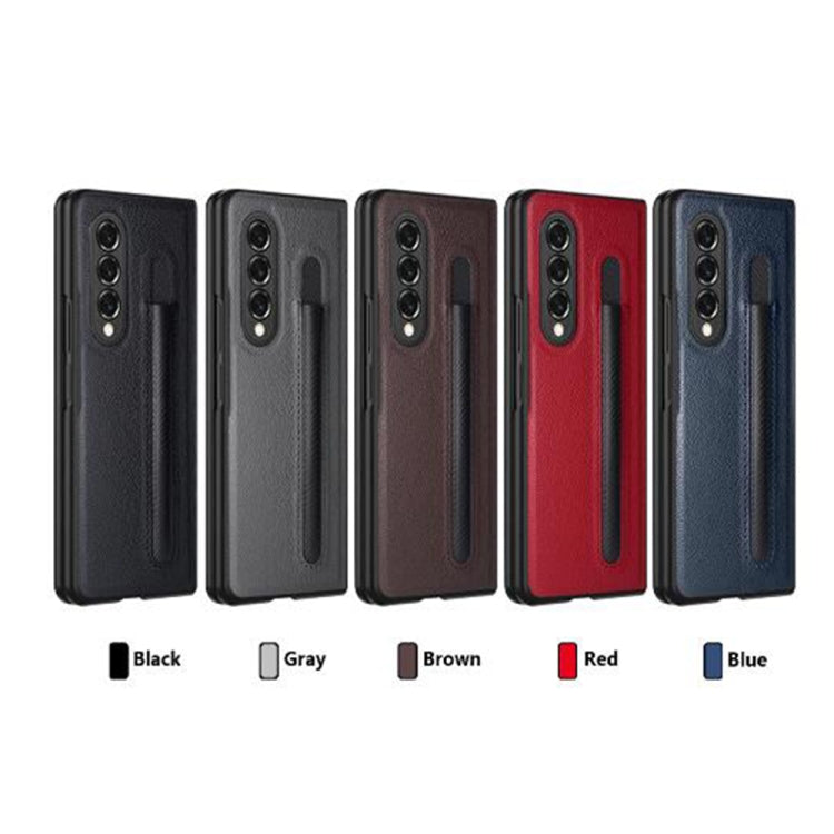 For Samsung Galaxy Z Fold3 5G Litchi Texture Hinge Protection Folding Phone Case with Pen Cover