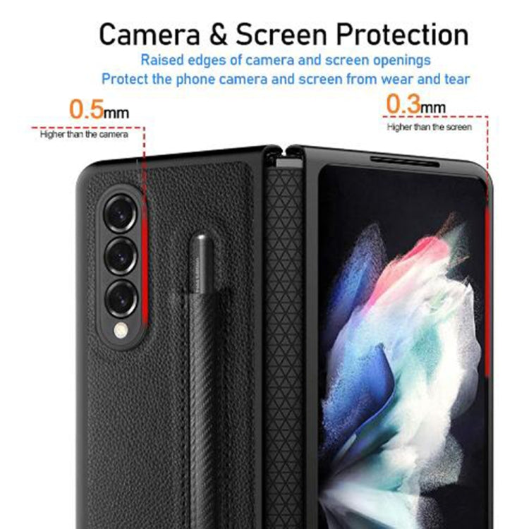 For Samsung Galaxy Z Fold3 5G Litchi Texture Hinge Protection Folding Phone Case with Pen Cover