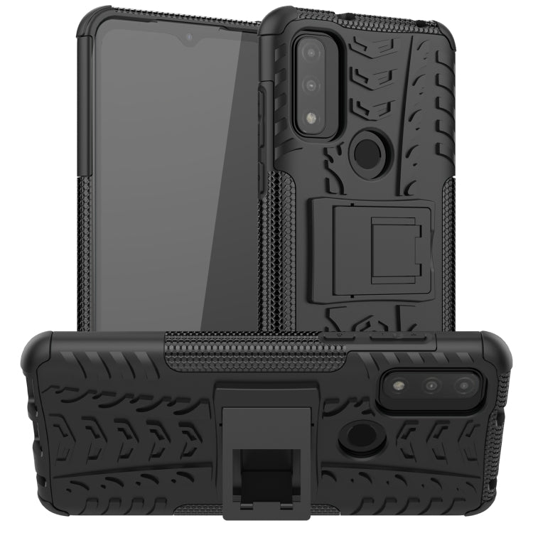 For Motorola Moto G Pure Tire Texture Shockproof TPU+PC Phone Case with Holder