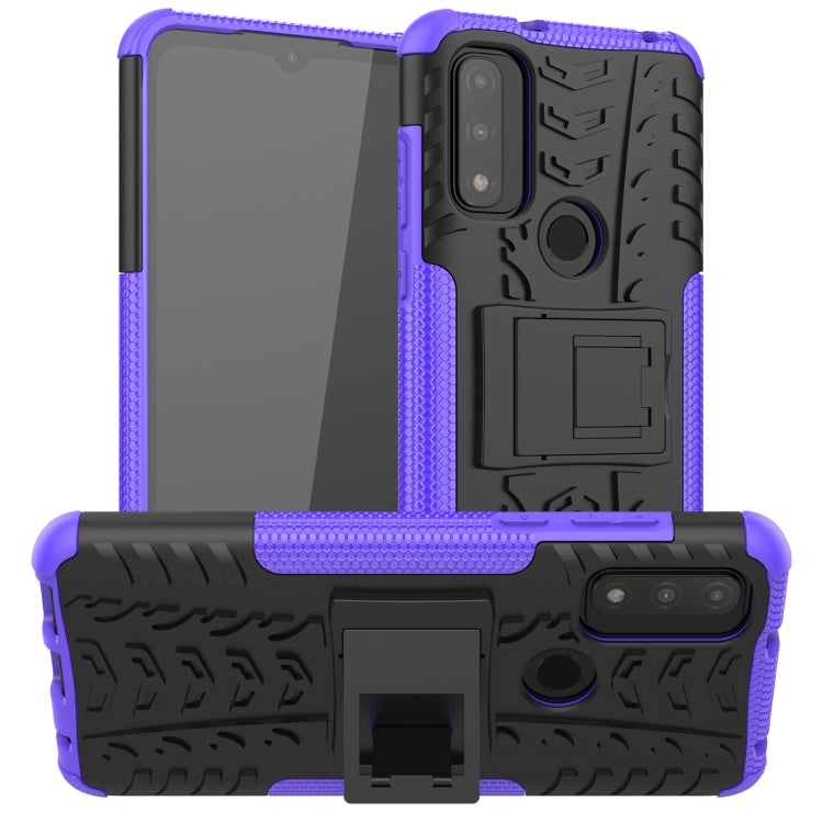 For Motorola Moto G Pure Tire Texture Shockproof TPU+PC Phone Case with Holder