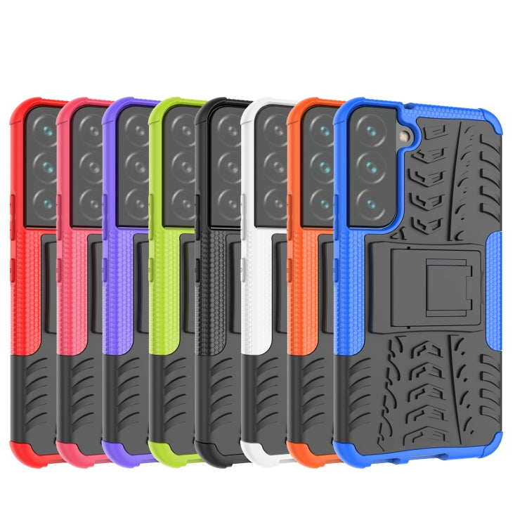 For Samsung Galaxy S22 5G Tire Texture Shockproof TPU+PC Phone Case with Holder
