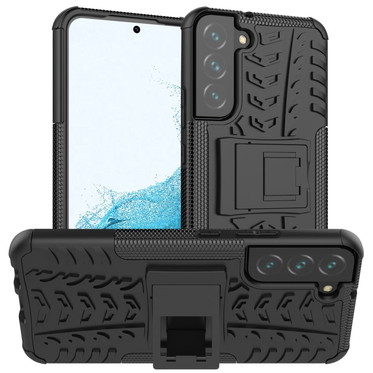 For Samsung Galaxy S22+ 5G Tire Texture Shockproof TPU+PC Phone Case with Holder