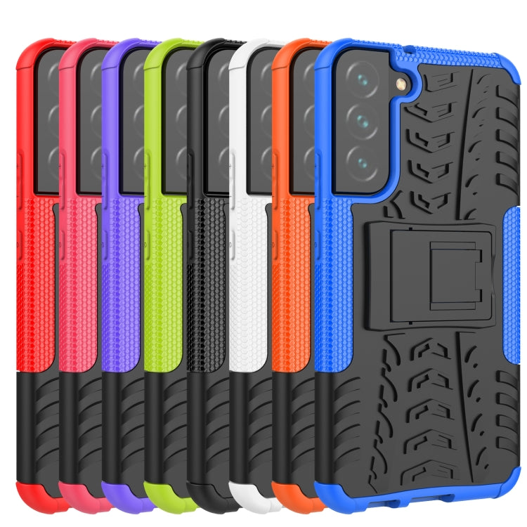 For Samsung Galaxy S22+ 5G Tire Texture Shockproof TPU+PC Phone Case with Holder