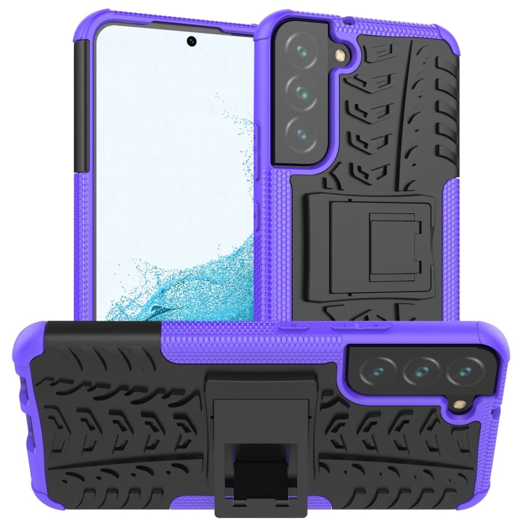 For Samsung Galaxy S22+ 5G Tire Texture Shockproof TPU+PC Phone Case with Holder