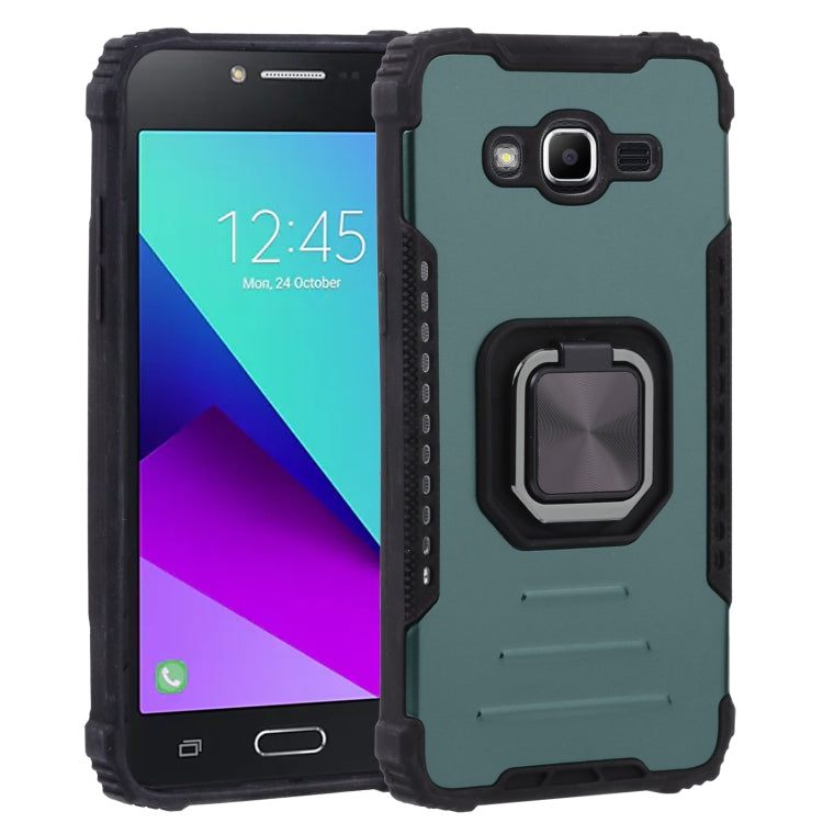 For Samsung Galaxy J2 Prime G532 Fine Hole Version Fierce Warrior Series Armor All-inclusive Shockproof Aluminum Alloy + TPU Phone Case with Ring Holder