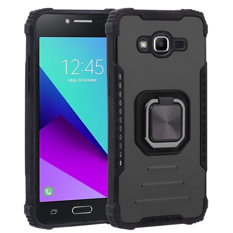 For Samsung Galaxy J2 Prime G532 Fine Hole Version Fierce Warrior Series Armor All-inclusive Shockproof Aluminum Alloy + TPU Phone Case with Ring Holder