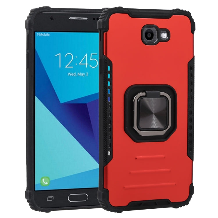 For Samsung Galaxy J7 Prime Fine Hole Version Fierce Warrior Series Armor All-inclusive Shockproof Aluminum Alloy + TPU Phone Case with Ring Holder