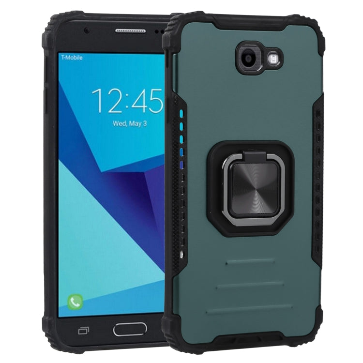 For Samsung Galaxy J7 Prime Fine Hole Version Fierce Warrior Series Armor All-inclusive Shockproof Aluminum Alloy + TPU Phone Case with Ring Holder