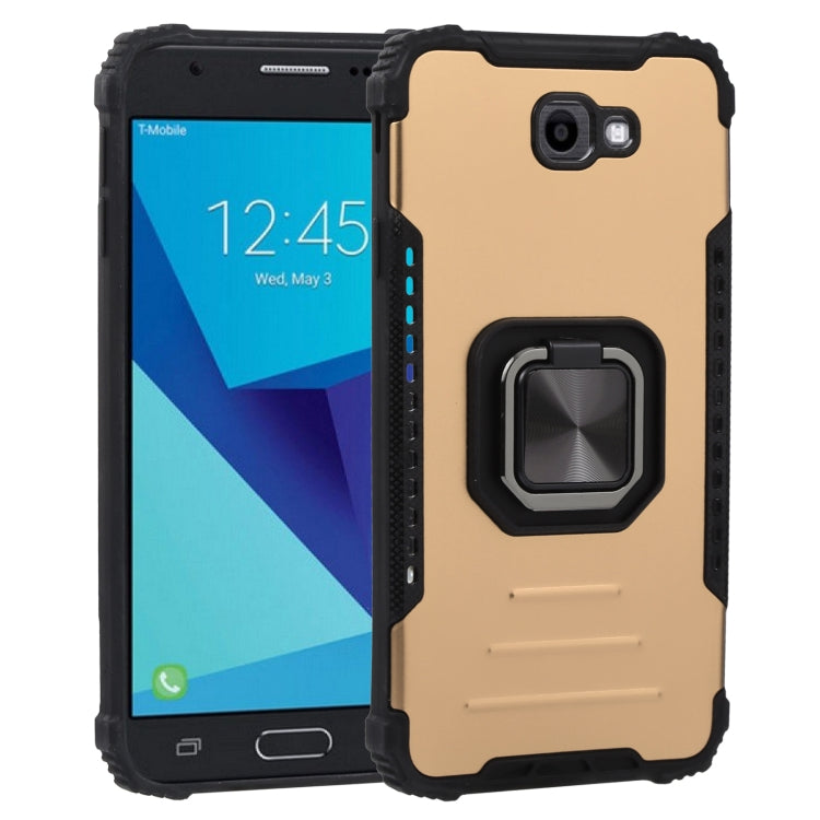 For Samsung Galaxy J7 Prime Fine Hole Version Fierce Warrior Series Armor All-inclusive Shockproof Aluminum Alloy + TPU Phone Case with Ring Holder