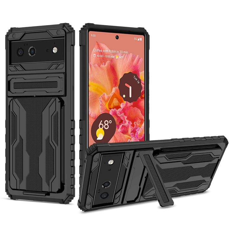 For Google Pixel 6 Armor Card PC + TPU Shockproof Phone Case with Card Slot & Invisible Holder