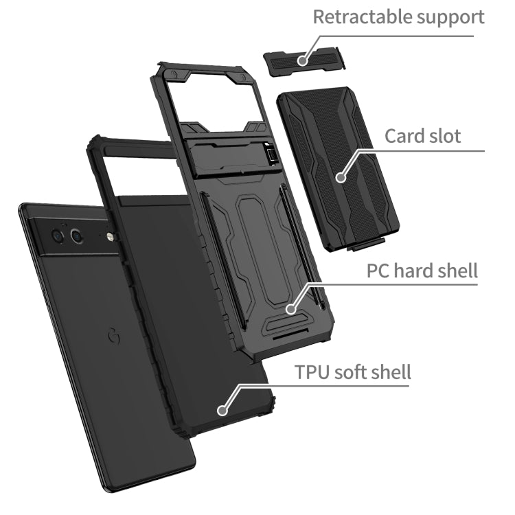 For Google Pixel 6 Armor Card PC + TPU Shockproof Phone Case with Card Slot & Invisible Holder