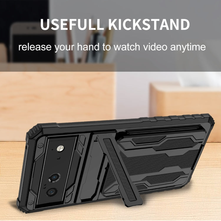 For Google Pixel 6 Armor Card PC + TPU Shockproof Phone Case with Card Slot & Invisible Holder
