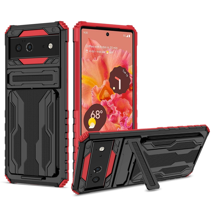 For Google Pixel 6 Armor Card PC + TPU Shockproof Phone Case with Card Slot & Invisible Holder